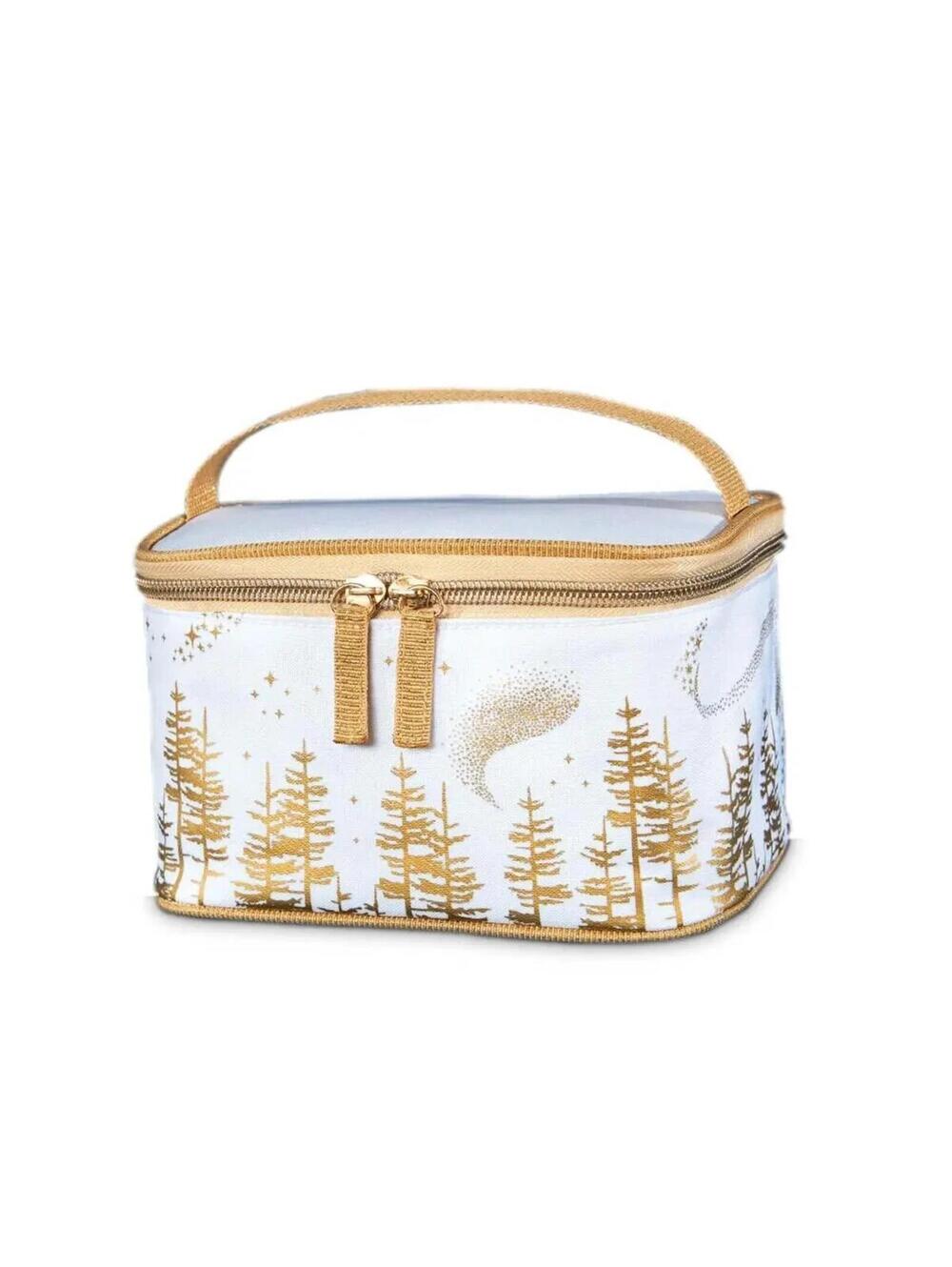 Elegant White & Gold Christmas Makeup Bag Travel Toiletry Purse w/ Handle
